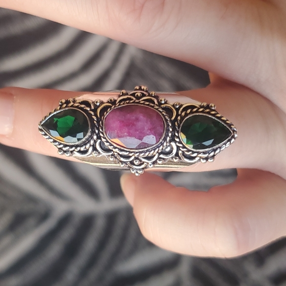 New Kashmir Ruby & Diopside 925 Silver Statement Ring. - Picture 2 of 10